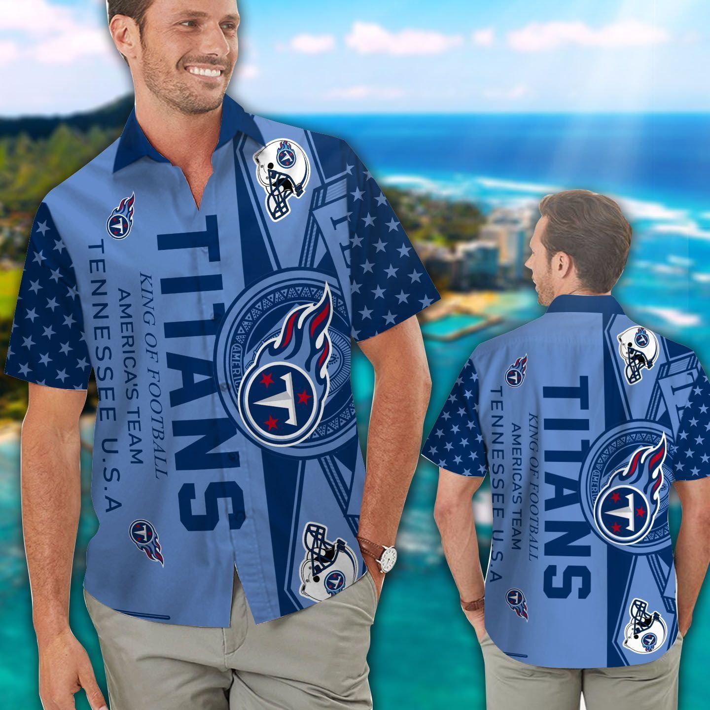 Tennessee Titans Short Sleeve Button Up Tropical - Adult & Kids T-Shirts, Sweatshirts & Hoodies apparel design preview 1