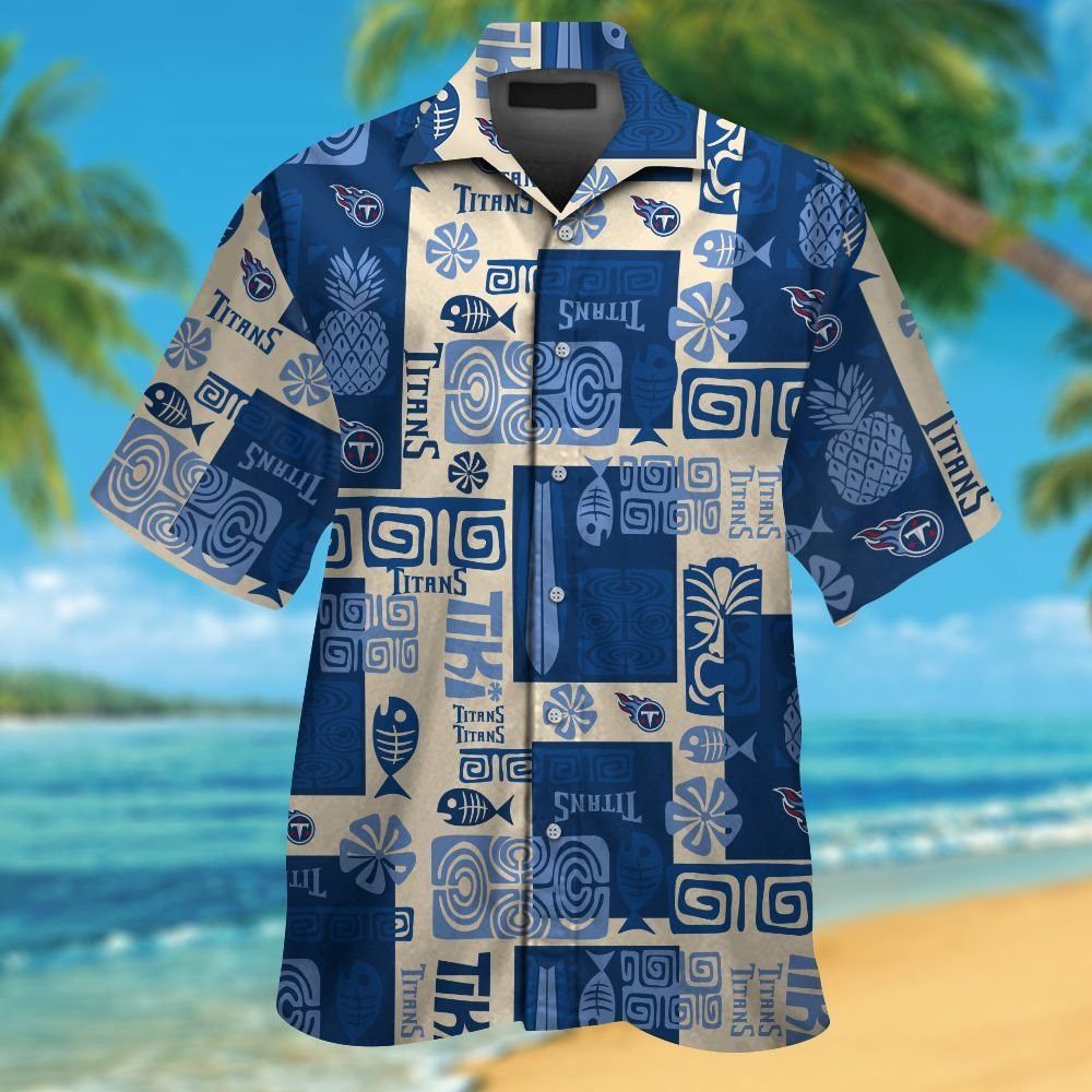 Tennessee Titans Short Sleeve Button Up Tropical - Adult & Kids T-Shirts, Sweatshirts & Hoodies apparel design preview 1