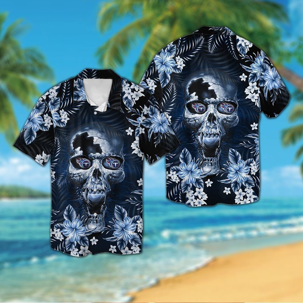 Tennessee Titansskull Short Sleeve Button Up Tropical - Adult & Kids T-Shirts, Sweatshirts & Hoodies apparel design preview 1
