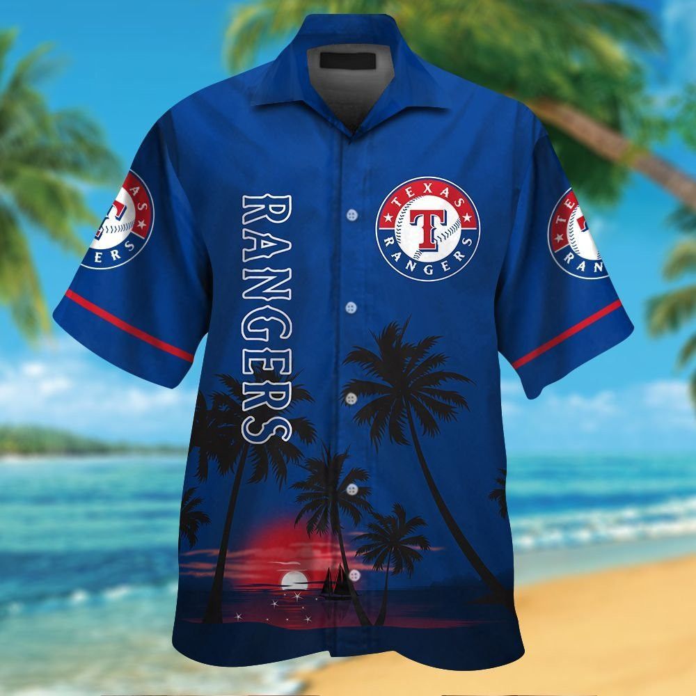 Texas Rangers Short Sleeve Button Up Tropical - Adult & Kids T-Shirts, Sweatshirts & Hoodies apparel design preview 1