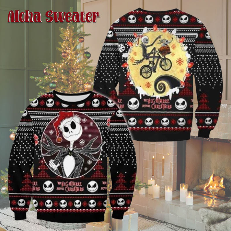 Scary Faces Nightmare Before Christmas Halloween Pattern Ugly Christmas Sweater - Holiday Gift product image 2