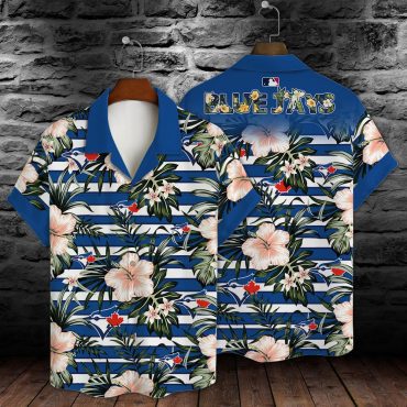 Toronto Blue Jays Hibiscus Stripes Hawaiian - Adult & Kids T-Shirts, Sweatshirts & Hoodies apparel design preview 1