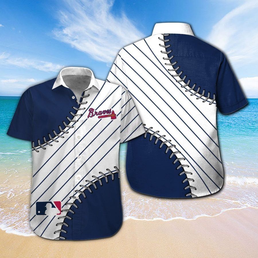 Tropical Hawaiian Short Sleeve Atlanta Braves Button - Adult & Kids T-Shirts, Sweatshirts & Hoodies apparel design preview 1