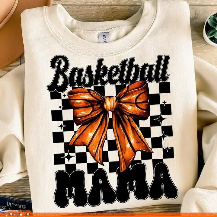 Basketball Mama Fall Coquette Bow Mom - Adult & Kids T-Shirts, Sweatshirts & Hoodies apparel design preview 1