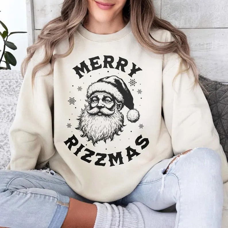 Merry Rizzmas Funny Retro Santa Rizzler Claus Rizz Em - Adult & Kids T-Shirts, Sweatshirts & Hoodies apparel design preview 1