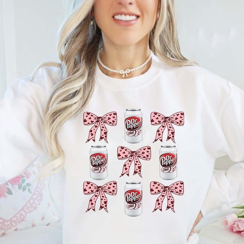 Diet Dr.Pepper Coquette Preppy Bow Sublimation Girlie - Adult & Kids T-Shirts, Sweatshirts & Hoodies apparel design preview 1