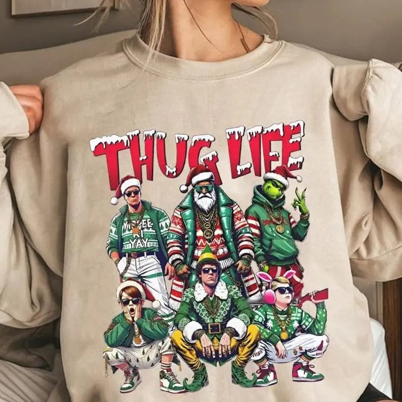 Thug Life Movie Green Xmas Mean One Funny - Adult & Kids T-Shirts, Sweatshirts & Hoodies apparel design preview 1