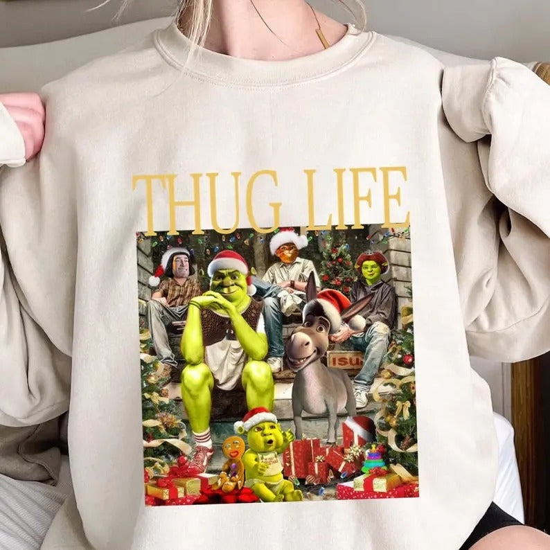 Thug Life Shrek Funny Xmas - Adult & Kids T-Shirts, Sweatshirts & Hoodies apparel design preview 1