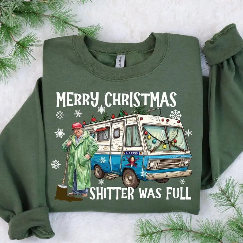 Merry Shitter Was Full Ugly Trump Santa Election 2024 - Adult & Kids T-Shirts, Sweatshirts & Hoodies apparel design preview 1