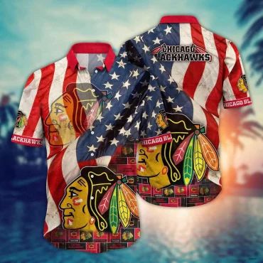 Chicago Blackhawks Patriotic Pride Hawaiian - Adult & Kids T-Shirts, Sweatshirts & Hoodies apparel design preview 1
