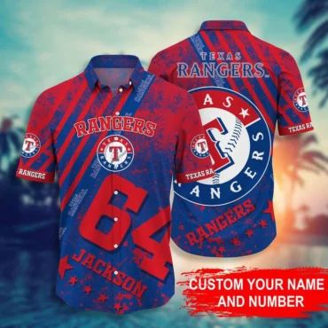 Texas Rangers Custom Star Hawaiian - Adult & Kids T-Shirts, Sweatshirts & Hoodies apparel design preview 1