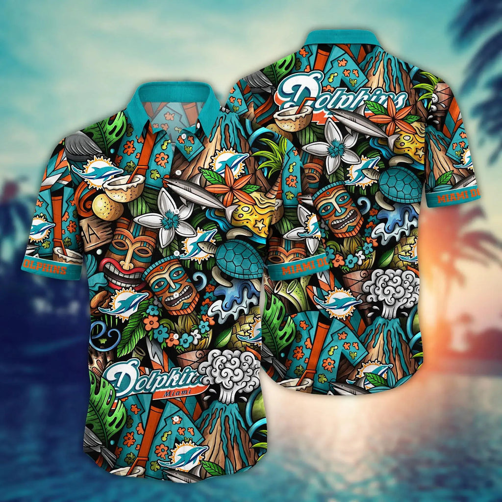 Miami Dolphins Hawaiian Tiki Island Spirit Design - Adult & Kids T-Shirts, Sweatshirts & Hoodies apparel design preview 1