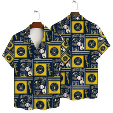 Milwaukee Brewers Retro Patchwork Hawaiian - Adult & Kids T-Shirts, Sweatshirts & Hoodies apparel design preview 1