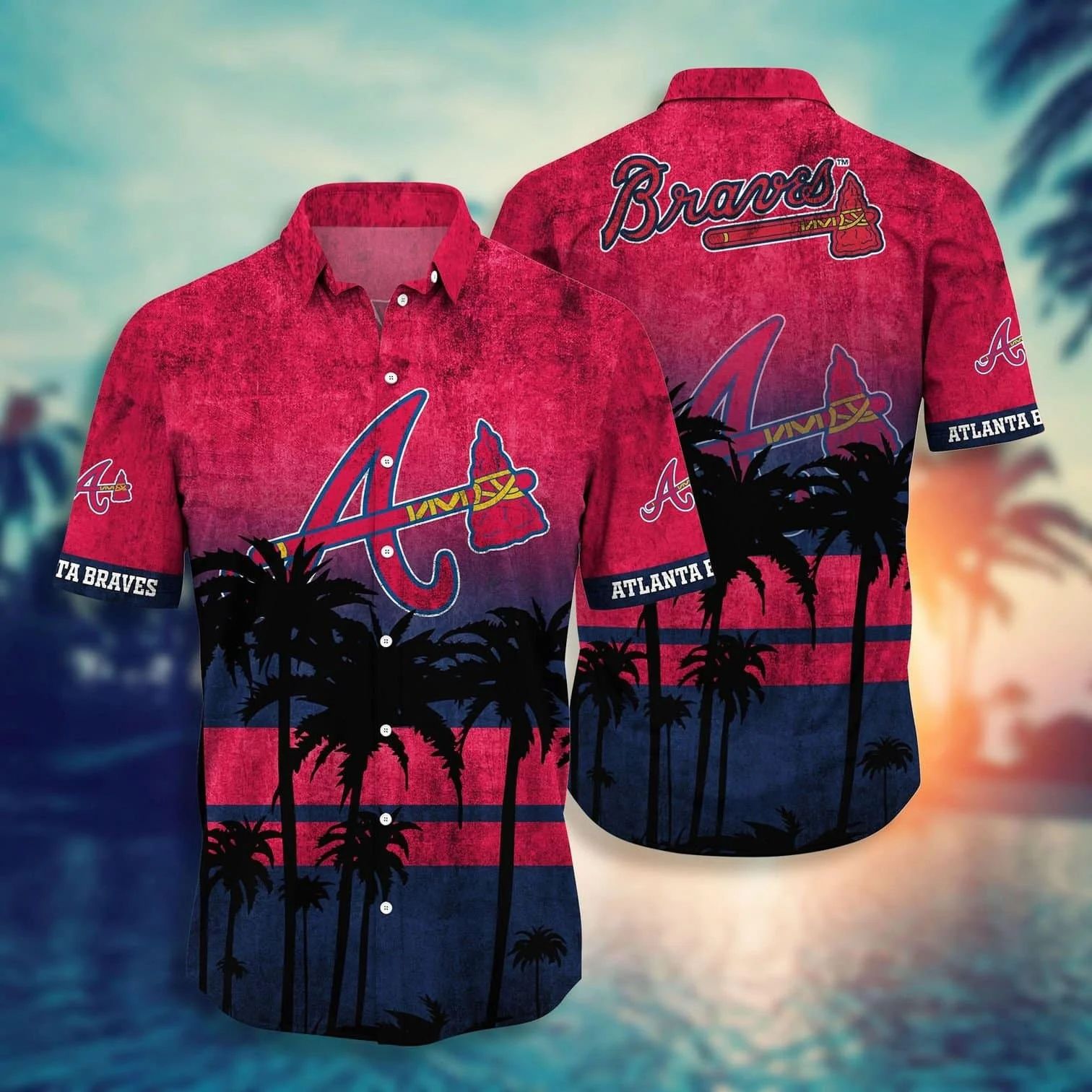 Atlanta Braves Hawaiian Tropical Horizon Design by - Adult & Kids T-Shirts, Sweatshirts & Hoodies apparel design preview 1