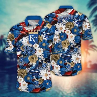 Kansas City Royals Patriotic Floral Hawaiian - Adult & Kids T-Shirts, Sweatshirts & Hoodies apparel design preview 1