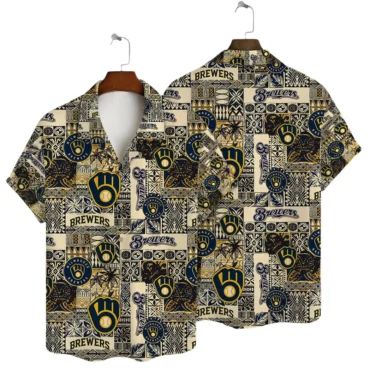 Milwaukee Brewers Tribal Patchwork Hawaiian - Adult & Kids T-Shirts, Sweatshirts & Hoodies apparel design preview 1