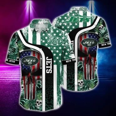 New York Jets Stars and Skulls Hawaiian - Adult & Kids T-Shirts, Sweatshirts & Hoodies apparel design preview 1