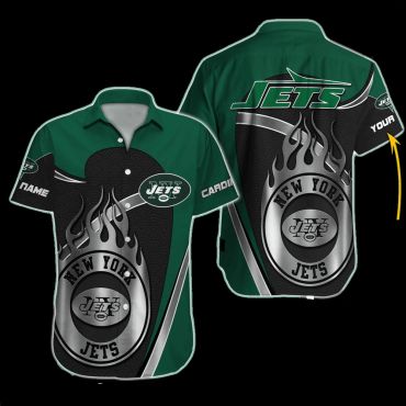 Personalized New York Jets Flame Gridiron Hawaiian - Adult & Kids T-Shirts, Sweatshirts & Hoodies apparel design preview 1