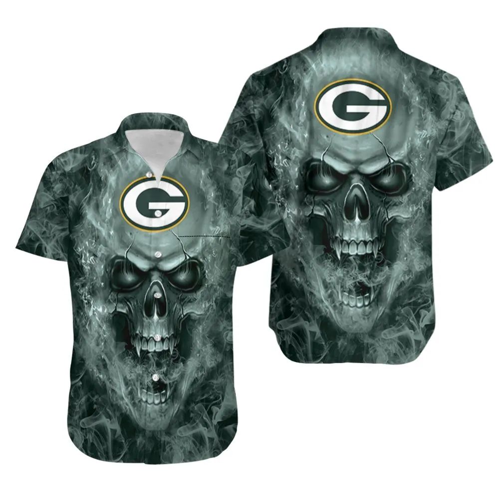 Green Bay Packers Smoke Skull Hawaiian 783919 - Adult & Kids T-Shirts, Sweatshirts & Hoodies apparel design preview 1