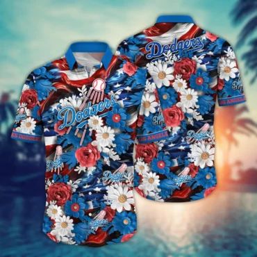 Los Angeles Dodgers Patriotic Floral Hawaiian - Adult & Kids T-Shirts, Sweatshirts & Hoodies apparel design preview 1