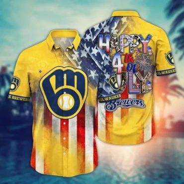 Milwaukee Brewers 4th of July Celebration Hawaiian - Adult & Kids T-Shirts, Sweatshirts & Hoodies apparel design preview 1