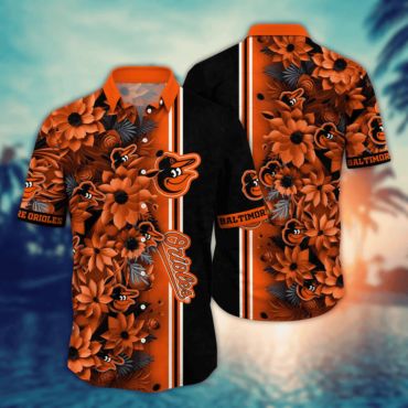 Baltimore Orioles Floral Stripe Hawaiian - Adult & Kids T-Shirts, Sweatshirts & Hoodies apparel design preview 1