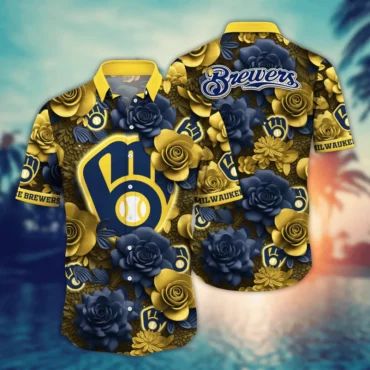 Milwaukee Brewers Midnight Rose Hawaiian - Adult & Kids T-Shirts, Sweatshirts & Hoodies apparel design preview 1