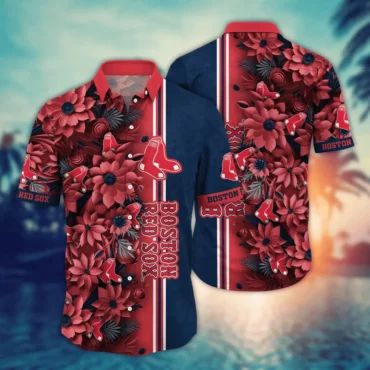Boston Red Sox Bold Midnight Blooms Hawaiian - Adult & Kids T-Shirts, Sweatshirts & Hoodies apparel design preview 1