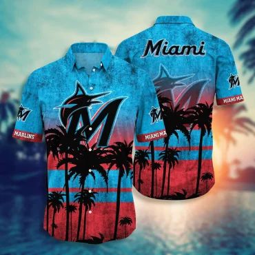Miami Marlins Sunset Palm Hawaiian - Adult & Kids T-Shirts, Sweatshirts & Hoodies apparel design preview 1