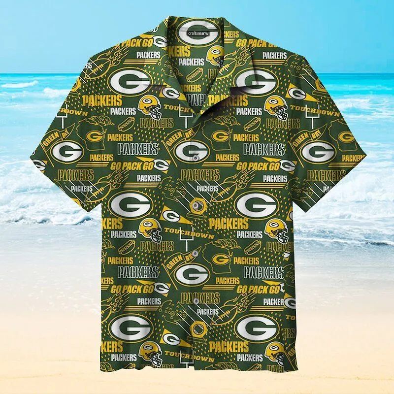 Green Bay Packers Hawaiian Touchdown Pattern Football - Adult & Kids T-Shirts, Sweatshirts & Hoodies apparel design preview 1
