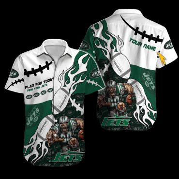 Personalized New York Jets Fiery Football Hawaiian - Adult & Kids T-Shirts, Sweatshirts & Hoodies apparel design preview 1