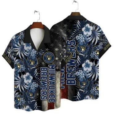 Milwaukee Brewers Patriotic Floral Hawaiian - Adult & Kids T-Shirts, Sweatshirts & Hoodies apparel design preview 1