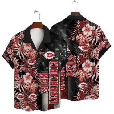 Cincinnati Reds Patriotic Floral Hawaiian - Adult & Kids T-Shirts, Sweatshirts & Hoodies apparel design preview 1