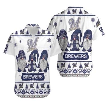 Milwaukee Brewers Festive Gnome Holiday Hawaiian - Adult & Kids T-Shirts, Sweatshirts & Hoodies apparel design preview 1