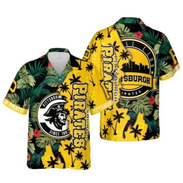 Pittsburgh Pirates Tropical Skyline Hawaiian - Adult & Kids T-Shirts, Sweatshirts & Hoodies apparel design preview 1