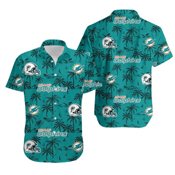 Miami Dolphins Hawaiian with Palm and Helmet Design - Adult & Kids T-Shirts, Sweatshirts & Hoodies apparel design preview 1