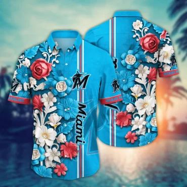 Miami Marlins Elegant Blossom Hawaiian - Adult & Kids T-Shirts, Sweatshirts & Hoodies apparel design preview 1
