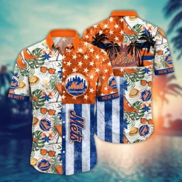 New York Mets Monstera Leaves American Flag Hawaiian - Adult & Kids T-Shirts, Sweatshirts & Hoodies apparel design preview 1