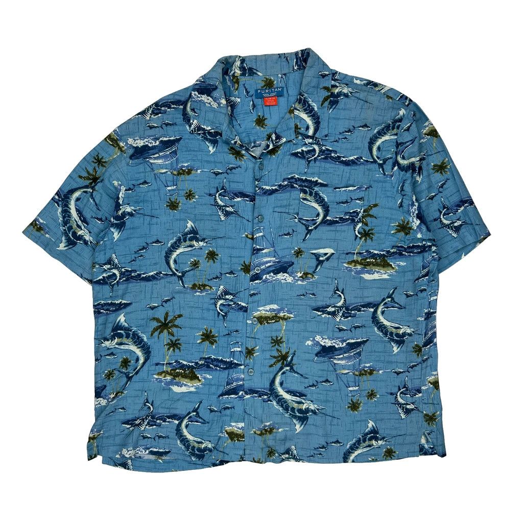 Puritan Graphic Hawaiian XL Blue Viscose - Adult & Kids T-Shirts, Sweatshirts & Hoodies apparel design preview 1