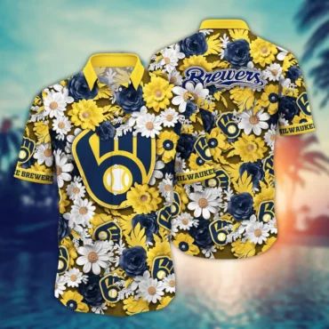 Milwaukee Brewers Summer Garden Hawaiian - Adult & Kids T-Shirts, Sweatshirts & Hoodies apparel design preview 1