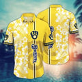 Milwaukee Brewers Hibiscus Stripe Hawaiian - Adult & Kids T-Shirts, Sweatshirts & Hoodies apparel design preview 1