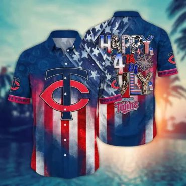 Minnesota Twins Happy 4Th of July Hawaiian - Adult & Kids T-Shirts, Sweatshirts & Hoodies apparel design preview 1