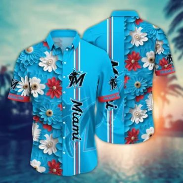 Miami Marlins Daisy Bloom Hawaiian - Adult & Kids T-Shirts, Sweatshirts & Hoodies apparel design preview 1