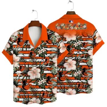Baltimore Orioles Orange Tropical Bloom Hawaiian - Adult & Kids T-Shirts, Sweatshirts & Hoodies apparel design preview 1