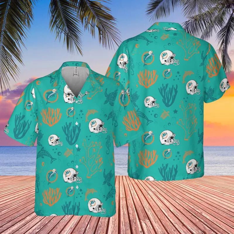 Miami Dolphins Tropical Hawaiian Coral Reef Design - Adult & Kids T-Shirts, Sweatshirts & Hoodies apparel design preview 1