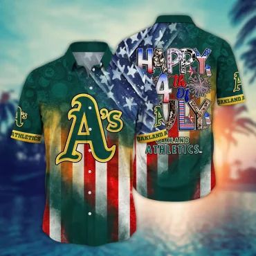 Oakland Athletics 4th of July Hawaiian - Adult & Kids T-Shirts, Sweatshirts & Hoodies apparel design preview 1