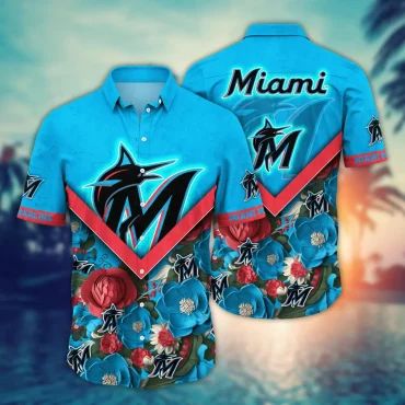 Miami Marlins Chevron Floral Hawaiian - Adult & Kids T-Shirts, Sweatshirts & Hoodies apparel design preview 1