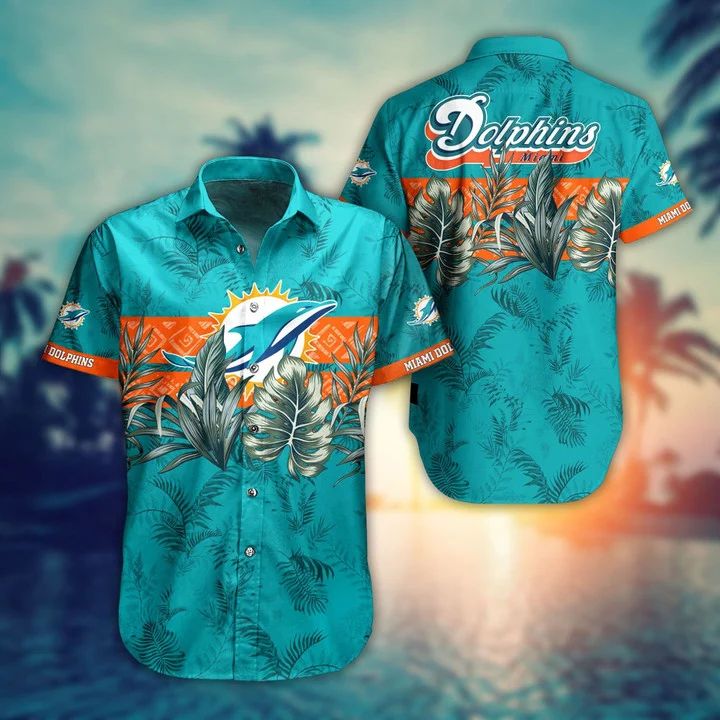 Miami Dolphins Hawaiian Tropical Leaf Design 810628 - Adult & Kids T-Shirts, Sweatshirts & Hoodies apparel design preview 1