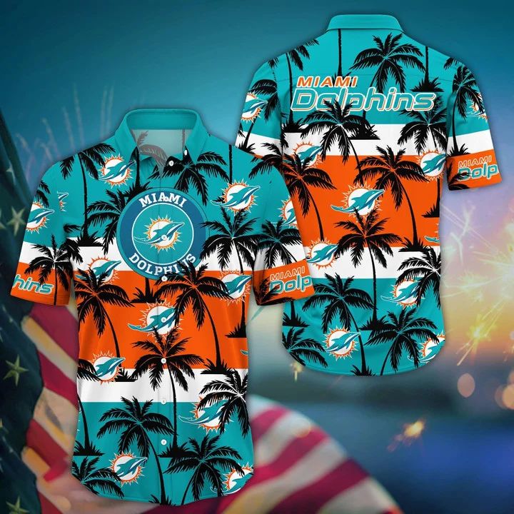 Miami Dolphins Hawaiian Sunset Palm Design 553033 - Adult & Kids T-Shirts, Sweatshirts & Hoodies apparel design preview 1