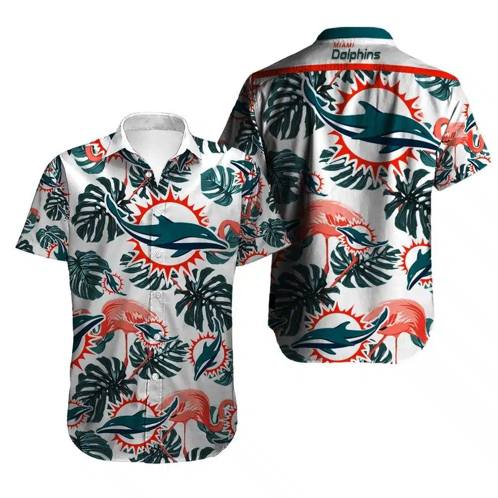 Miami Dolphins Hawaiian Flamingo Breeze Design 414753 - Adult & Kids T-Shirts, Sweatshirts & Hoodies apparel design preview 1